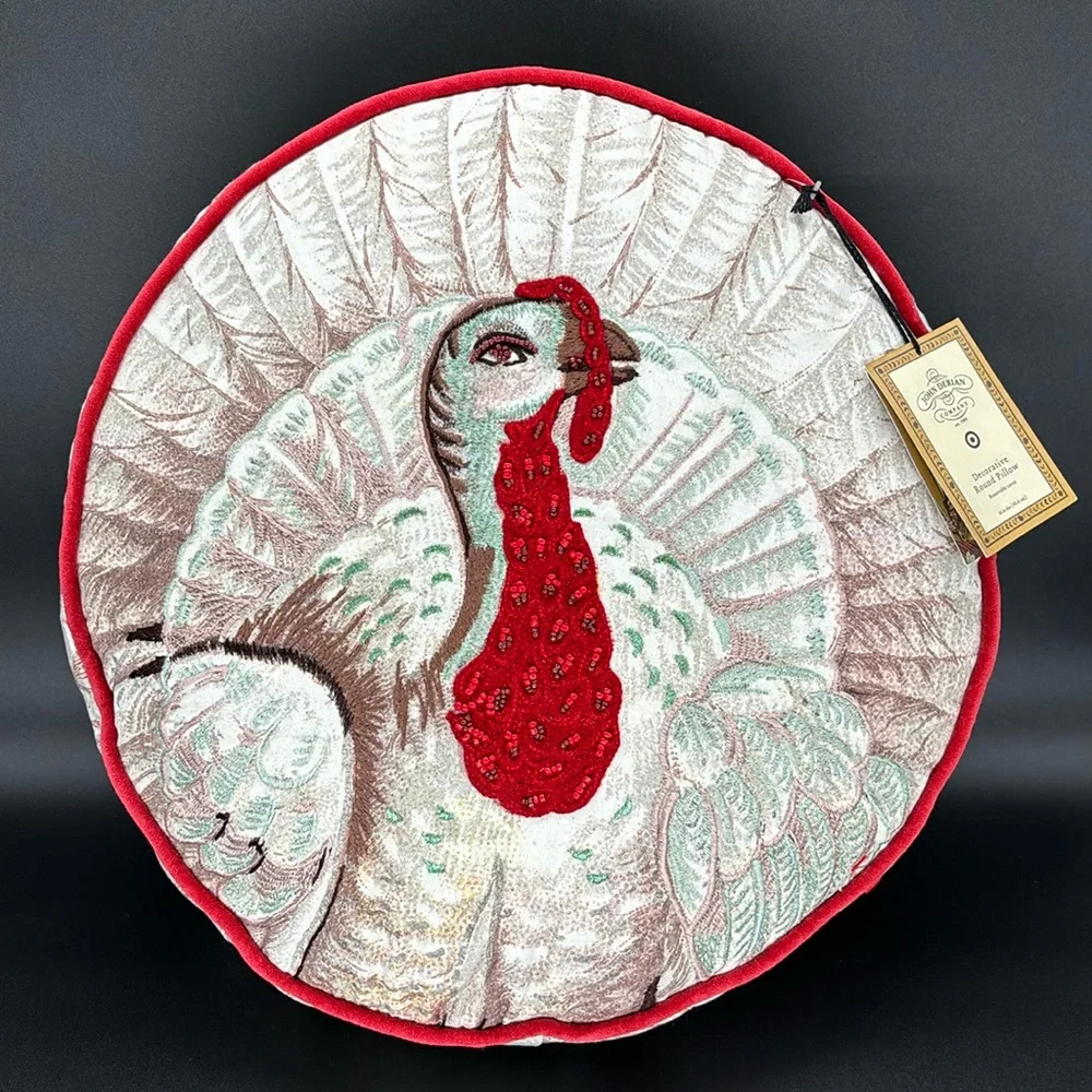 NWT John Derian for Target Beaded Round Turkey Decorative Pillow